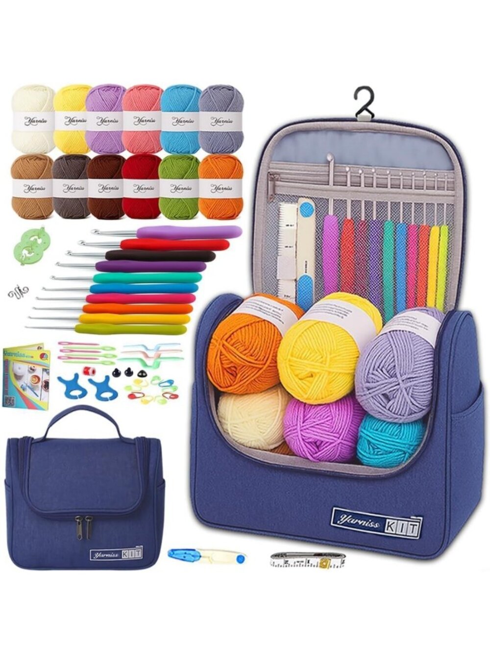 Beginner Crochet Kit - All-in-One Crochet Supplies for Adults, Navy Blue